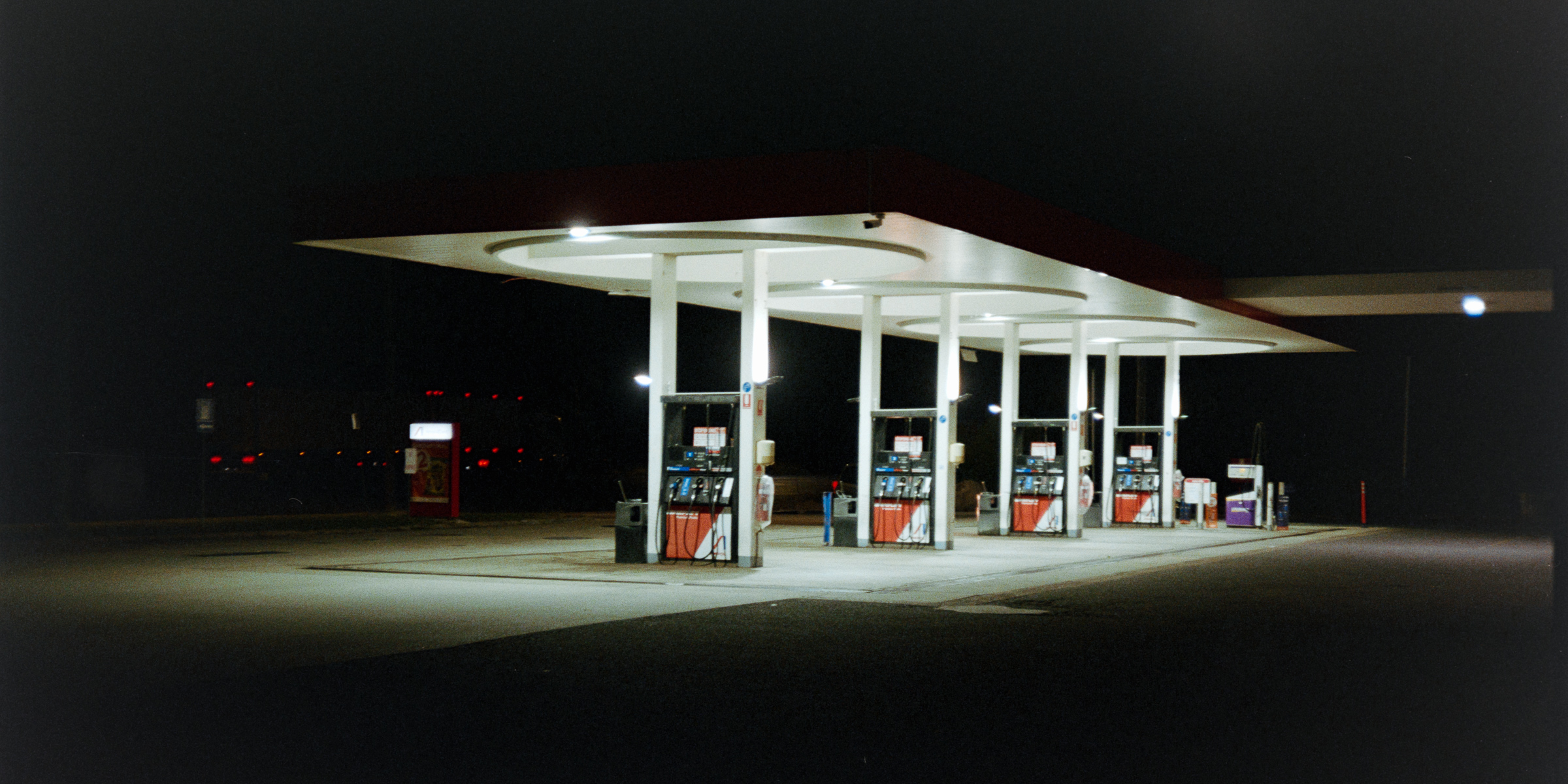 The service station at Tarcutta at night - taken on an Olympus 35RC with Kodak Gold - handheld.